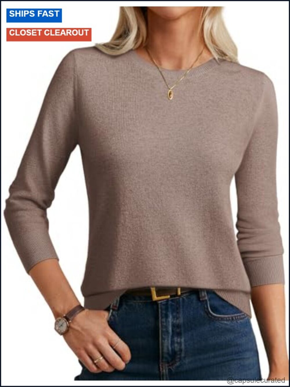 Cashmere Merino Wool Long Sleeve Crew Neck Sweater with Socks